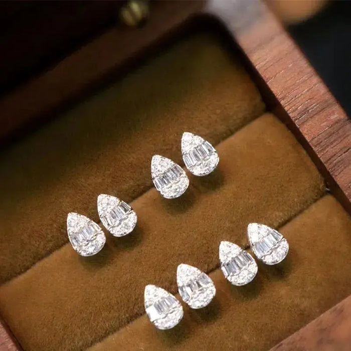 LUOWEND Solid 18K White Gold Earring AU750 Women Stud Earrings Certified Natural Diamond Earring Fashion Water Drop Shape Design FinNiche Jewels
