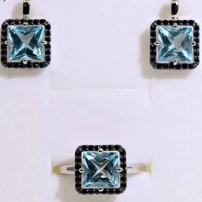 Sky Blue Topaz Earring and Ring on Sterling Silver YUNUM Ali Express