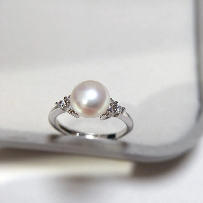 ZHBORUINI 2022 Simple Pearl Ring 100% Real Natural Pearl Gold Silver Color Women Jewelry Silver Clear Zircon Diamond Ring Gift FinNiche Jewels