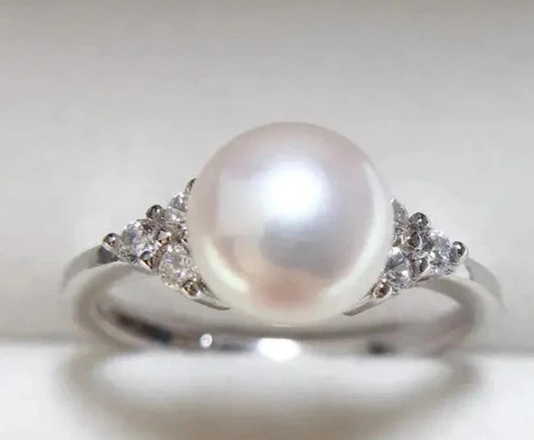 Real Round Button Pearl Ring in 18K Gold Vermeil Solid Sterling Silver  (Adjustable), High Luster Pearl - Aurora Dust